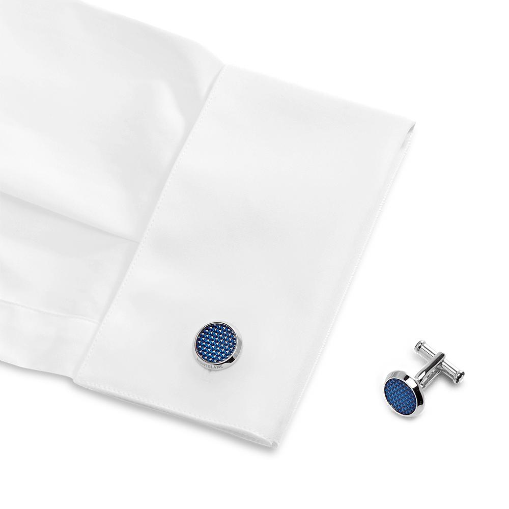112904 - Meisterstück Cufflinks in stainless steel with blue hexagonal patterned lacquer inlay_1846759