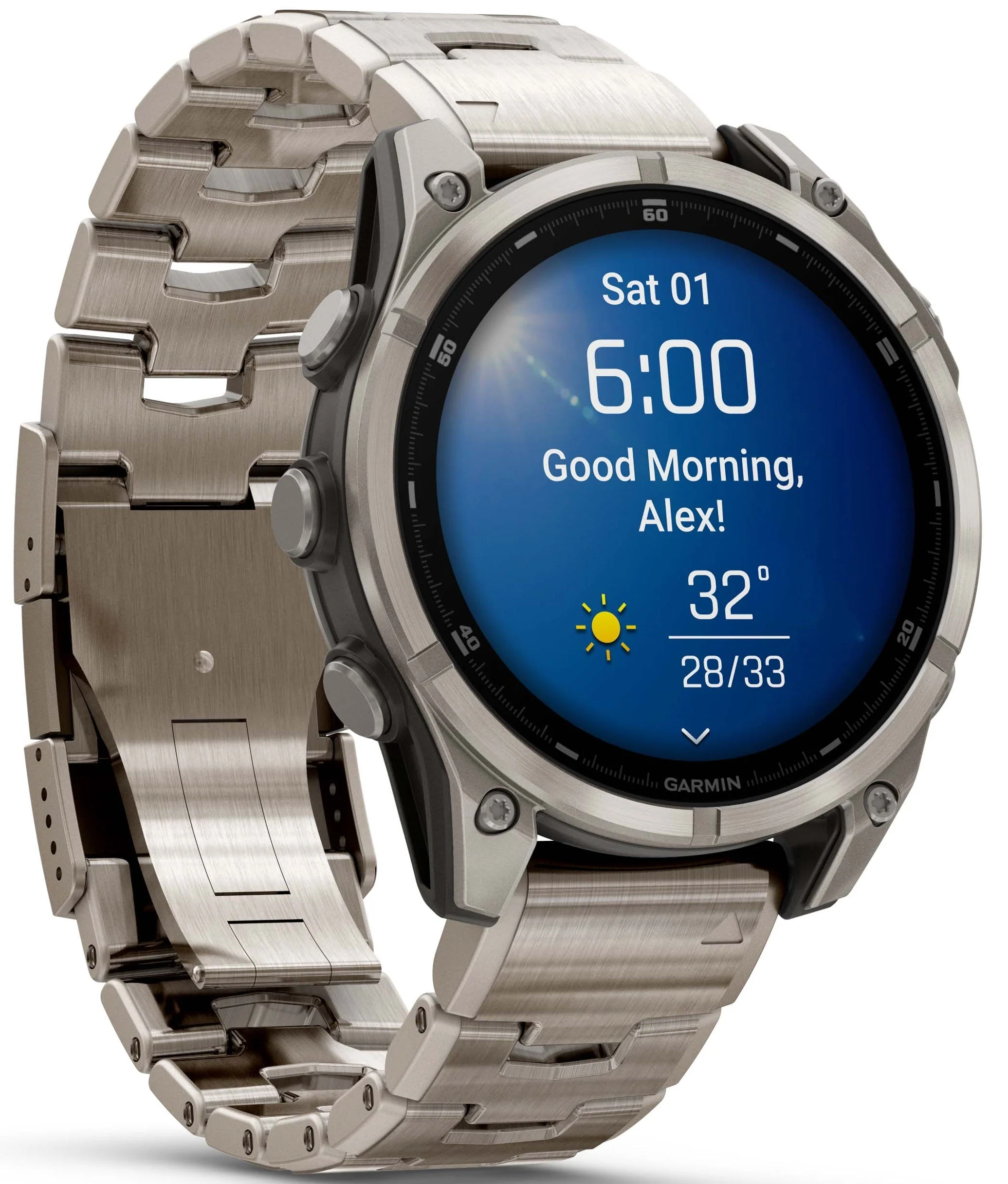 Fenix8_47_HR_Titanium_Metal_Front-right_0009_fenix8_morning_report_clear_sunny